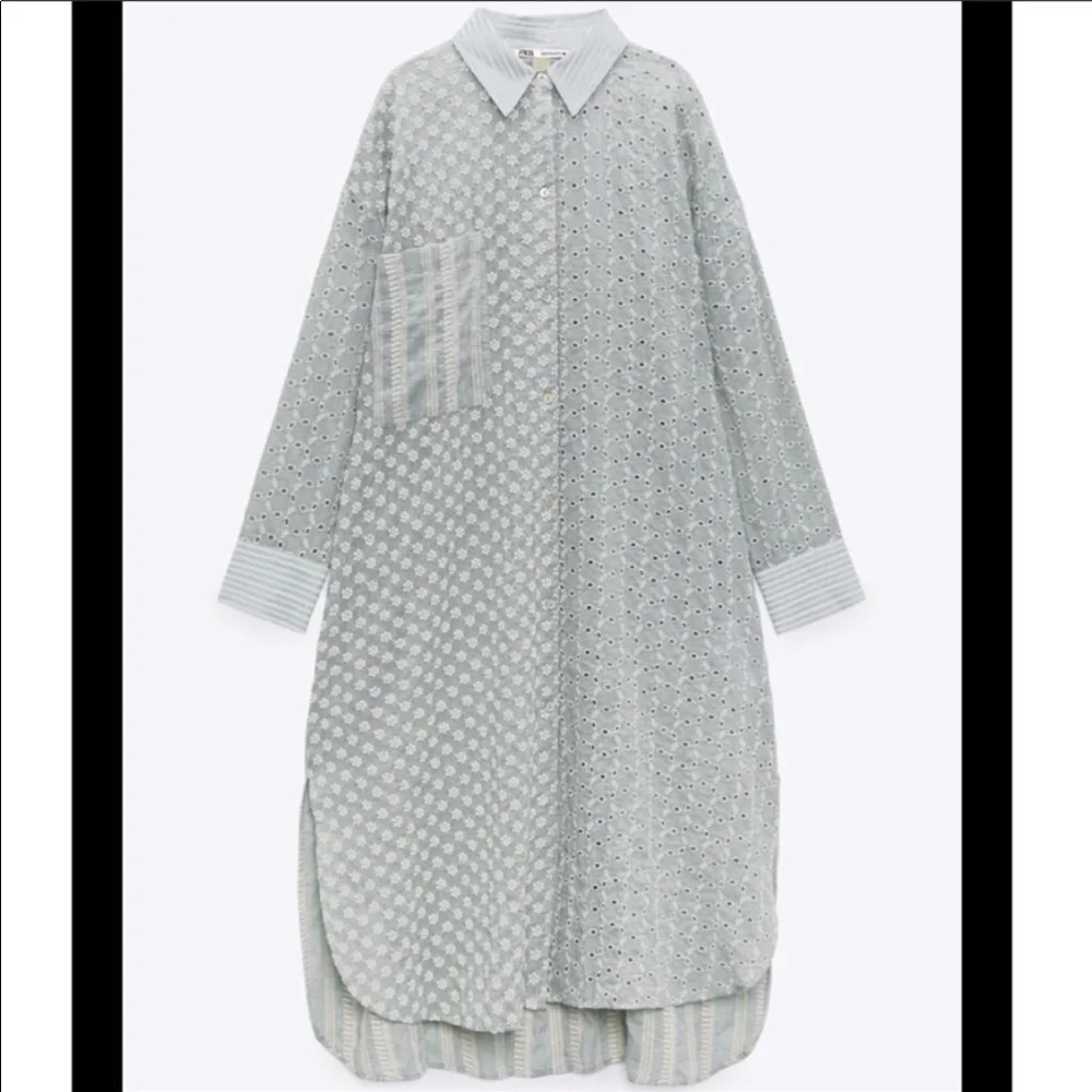 Zara open knit embroidery patchwork dress tunic duster - Picture 10 of 15